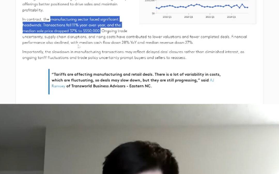 Business broker sharing screen of an article about restaurant and manufacturing business sales in Tennessee